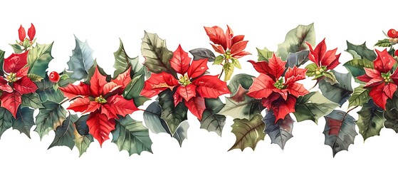 Vibrant Watercolor Floral Design with Poinsettias and Greenery