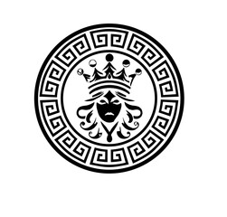 ANCIENT ROMAN AND GREEK COIN SYMBOL WITH ROUND GOLD DECORATIONS