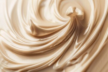 A detailed shot of a swirling chocolate frosting