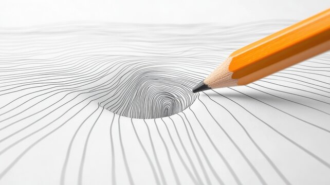 Orange pencil drawing illusion of hole on white paper