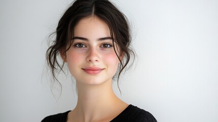 Naklejka premium Natural Portrait of a Young Woman with Soft Expression