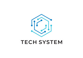 modern hexagon connection logo. molecule technology icon design vector