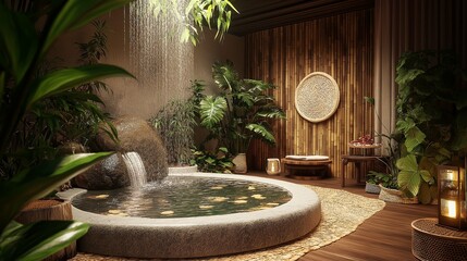Obraz premium Serene Healing Space with Bamboo and Herbs