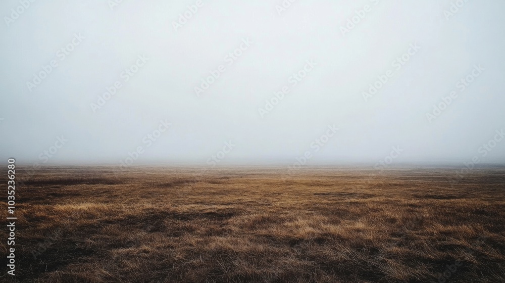 Poster a vast, open field stretches into the distance, shrouded in dense fog that softens the landscape. th