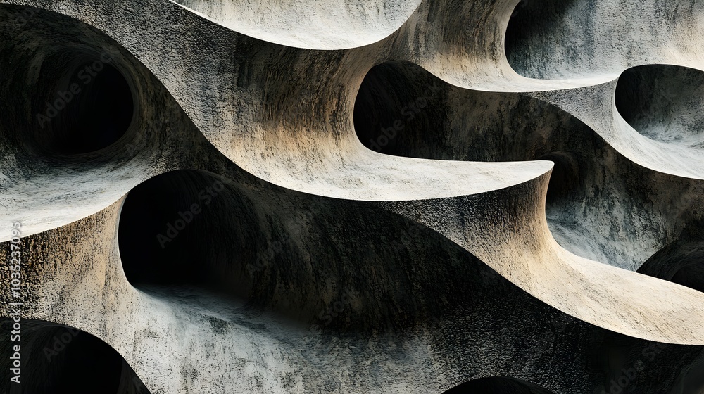 Poster abstract concrete texture with curved lines and shapes