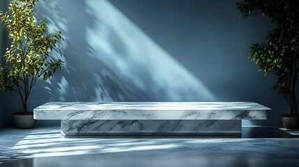 Marble Platform with Sunlight and Plants, Minimalist Interior Design