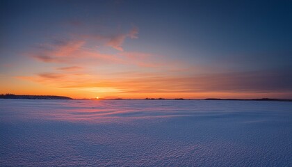 冬の静寂、夕焼け空と雪原のハーモニー