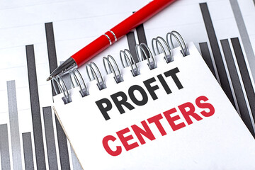 Profit centers document with a red pen and business charts on a desk