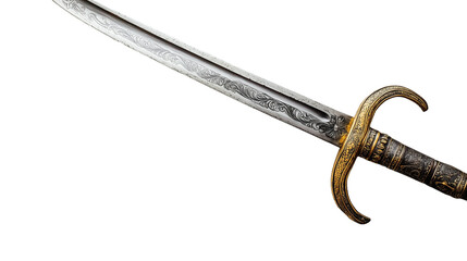 Highquality photo of a sword on a white background. Photo realistic photo.
