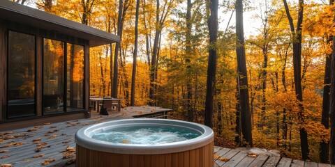 Fototapeta premium house in the forest with a jacuzzi or pool for a pleasant retreat