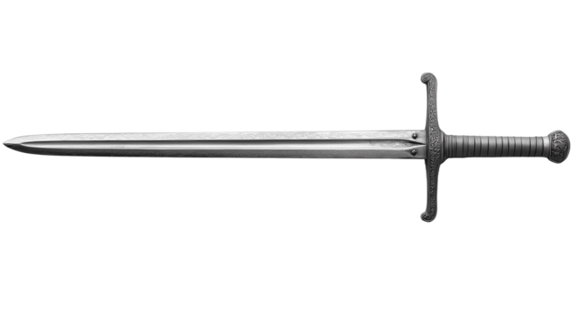 Highquality photo of a sword on a white background. Photo realistic photo.

