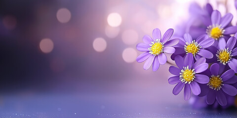 A purple flower with yellow centers is the main focus of the image