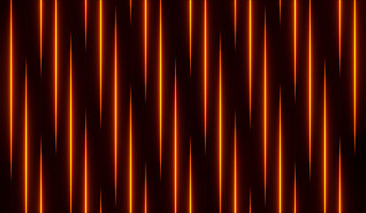 Symmetrical neon line pattern, illuminated in orange. Lines moving up, abstract shape.