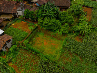 Aerial view of an ancient rock village in Cao Bang, Vietnam. Lung Ri ancient tile making village of the Nung An ethnic group.