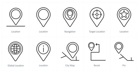 A set of 10 Navigation icons as location, navigation, target location