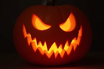 Naklejka premium Sinister Jack-o'-lantern Grinning Malevolently in Dark for Halloween Ambiance