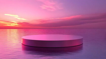 Pink Platform Floating on Calm Water at Sunset