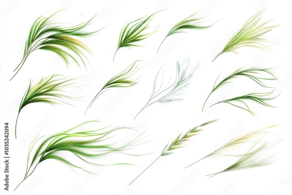 Poster a simple and clean image featuring a bunch of green grass on a white background, perfect for use in 