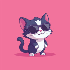 Cute Feline Cartoon Vector with Glasses for Fashion Projects