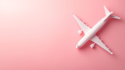 White model airplane on a pink background with copy space, evoking a sense of wanderlust and the excitement of upcoming journeys