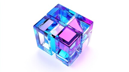 Abstract Glass Cube Sculpture
