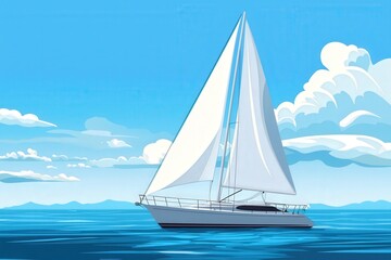 Sailing across serene blue waters beneath a vibrant sky and fluffy clouds