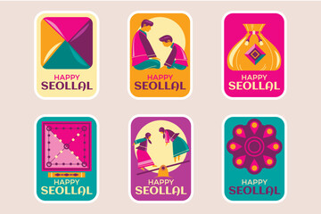 Set of Happy Seollal Sticker. Translation Korean new year Celebration