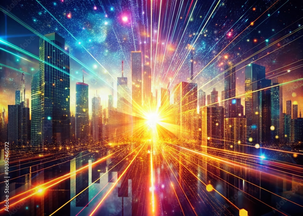 Aufkleber abstract futuristic background with glowing data flowing and light rays for big data technology conc