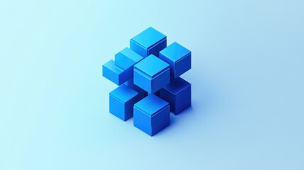 Fototapeta premium Blue Cubes Abstract 3D Rendering