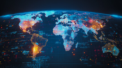 Obraz premium Abstract business network Around the world and charts and graphs with statistics to innovative analyze business potential and forecast future development of companies growth.