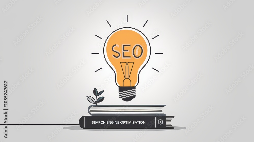 Poster a digital lightbulb icon with the seo text inside representing search engine optimization digital ma