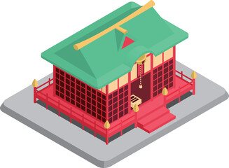 アイソメトリックスな立体的建築イラスト素材～和の伝統的かつ神聖な神社（ベクター版）