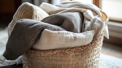 Obraz premium A Wicker Basket Overflowing with Soft Fabric