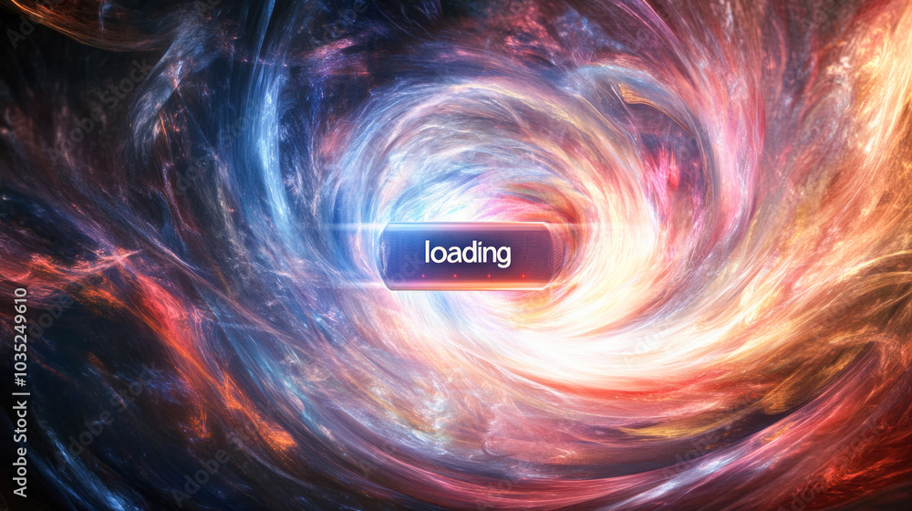 Poster loading bar progressing in colorful wormhole tunnel