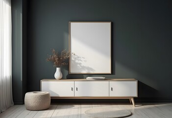 Mockup poster in living room, Scandinavian style, 3d render

