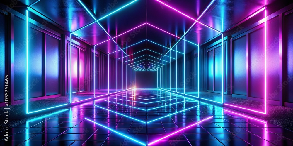 Poster abstract neon geometric lines reflection background for motion graphics and video loops