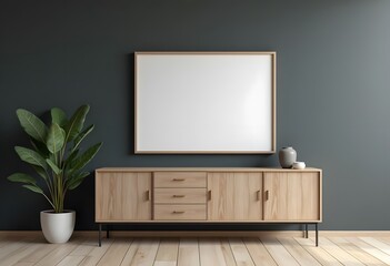 Mockup poster in living room, Scandinavian style, 3d render
