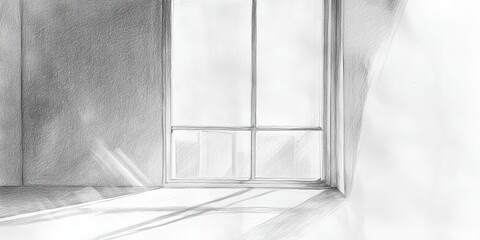 Pencil drawing of a window and sunbeams.