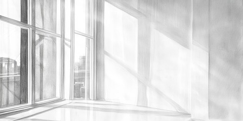 Fototapeta premium Pencil drawing of a window and wall.