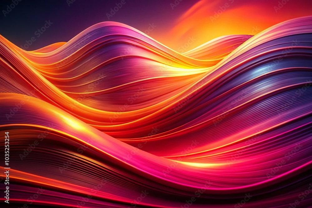 Poster abstract pink orange gradient wave lines - dynamic neon flowing design element