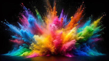 Abstract Rainbow Explosion of Colorful Powder on Black Background for Stunning Visual Impact