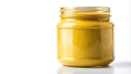 A jar of yellow mustard with a thick, slimy substance at the bottom, likely a mixture of water and yeast, bacterial growth, slime, liquid