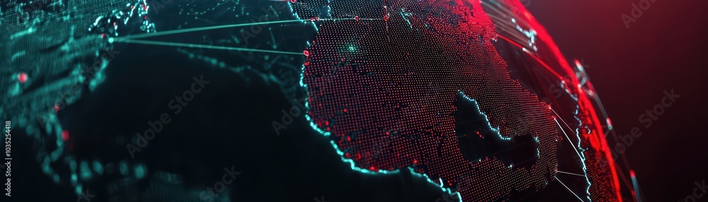 Poster abstract representation of a digital globe with glowing connections and networks over a dark backgro