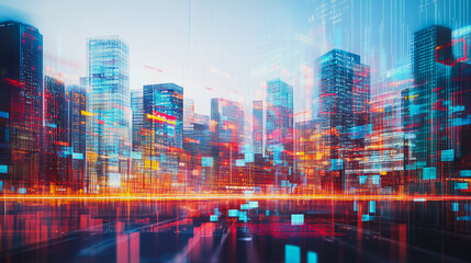 Fototapeta premium Abstract business smart city and charts and graphs with statistics to innovative analyze business potential and forecast future development of companies growth.
