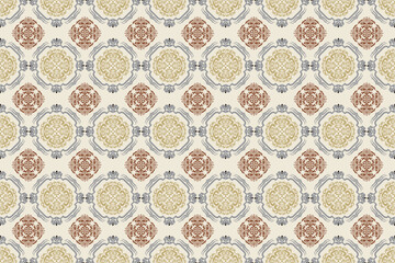 Oriental flora damask seamless pattern embroidery, art ornament print.  Design for tile, carpet, cover, wallpaper, wrapping paper, fabric, clothing, bag, and decoration.