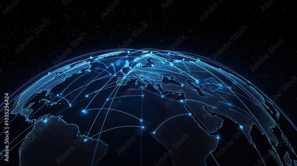 Poster digital globe with network connections, representing global communication and data transfer.