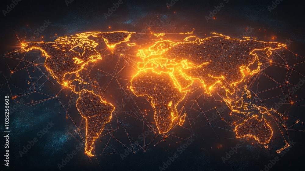 Poster global network connection - interconnected world