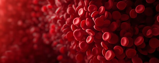 Close-up of red blood cells, showing their unique structure and color against a blurred background.