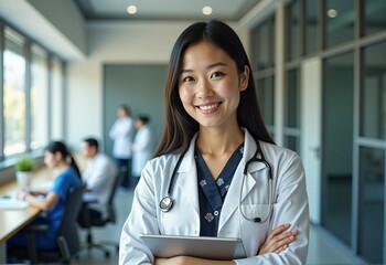 Young Professional Female Doctor Utilizing Digital Tools in a Forward-Thinking Medical Environment