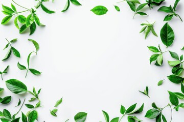 Fototapeta premium Green Leaves Frame on White Background
